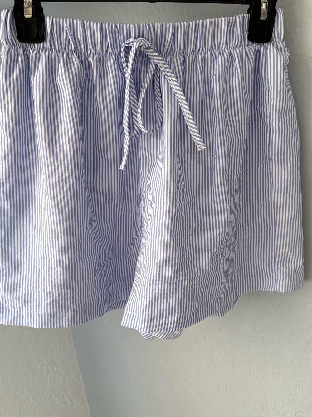 High-Waist Blue Striped Drawstring Shorts